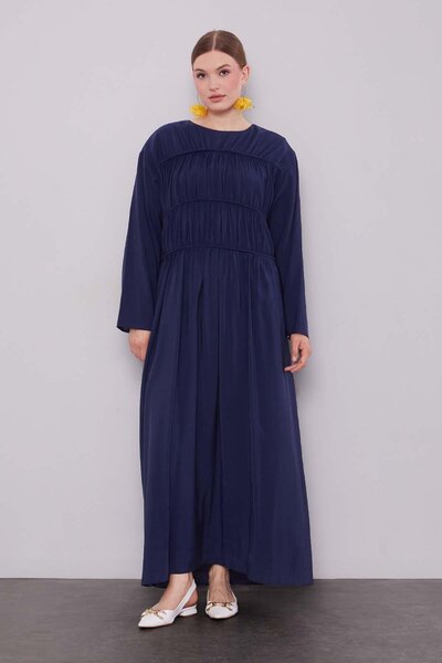 Levidor Το Navy Blue Gather Λεπτομερές Φόρεμα