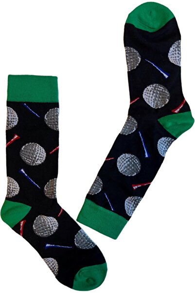 Generic Men's Golf Ball Pattern Ankle Socks, Black & Green, Cotton