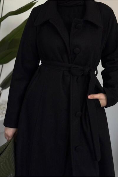 TRENDTESETTÜR Women's Black Belted Coat t 6326