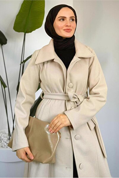 TRENDTESETTÜR ΓΥΝΑΙΚΕΙΟ ΜΠΕΖ (ΠΕΤΡΙΝΟ) ΠΑΛΤΟ ΜΕ ΖΩΝΗ T 6326