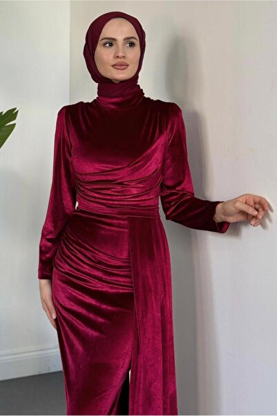 TRENDTESETTÜR Women's Red Velvet Evening Dress t 4288