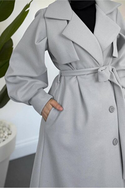 TRENDTESETTÜR Women's Gray Belted Cardigan Coat t 3526