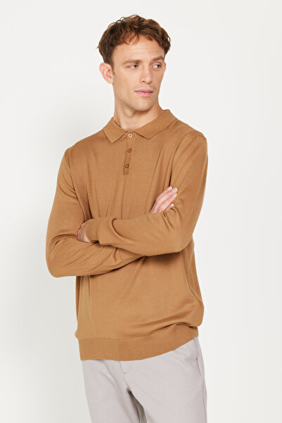 ALTINYILDIZ CLASSICS Camel Wool Standard Fit Regular Cut Polo Neck Knitwear Sweater