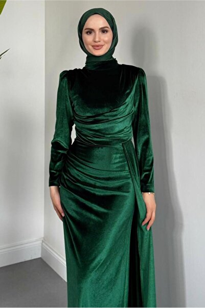 TRENDTESETTÜR Women's Green (Emerald) Velvet Evening Dress t 4288