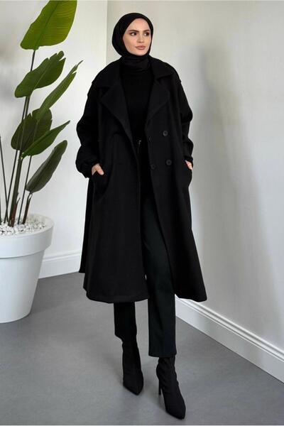 TRENDTESETTÜR Women's Black Belted Coat t 3426