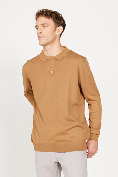 ALTINYILDIZ CLASSICS Camel Wool Standard Fit Regular Cut Polo Neck Knitwear Sweater