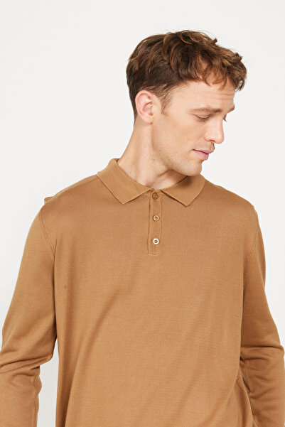 ALTINYILDIZ CLASSICS Camel Wool Standard Fit Regular Cut Polo Neck Knitwear Sweater