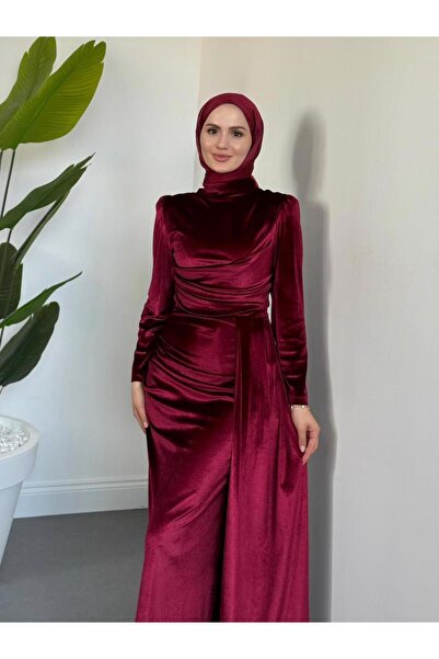 TRENDTESETTÜR Women's Red Velvet Evening Dress t 4288