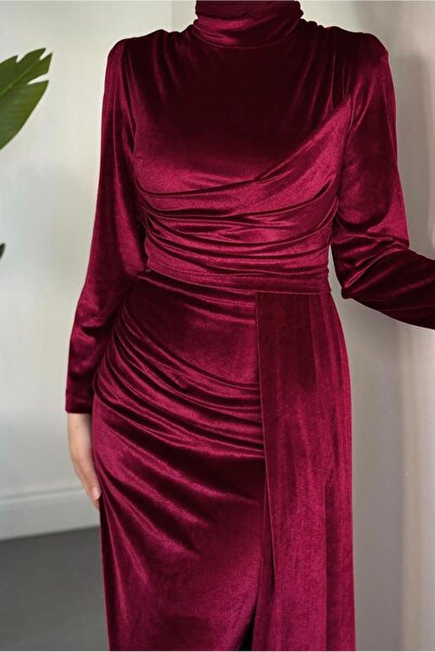 TRENDTESETTÜR Women's Red Velvet Evening Dress t 4288