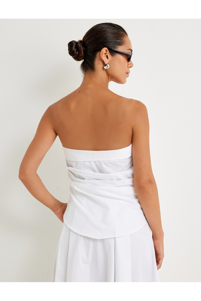 Koton Ποπλίνα στράπλες με λεπτομέρεια από κατασκευασμένο βαμβάκι με κουμπιά εφαρμοστό