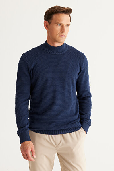 AC&Co / Altınyıldız Classics Indigo Standart Fit Півкомірний трикотажний светр з бавовняним візерунком