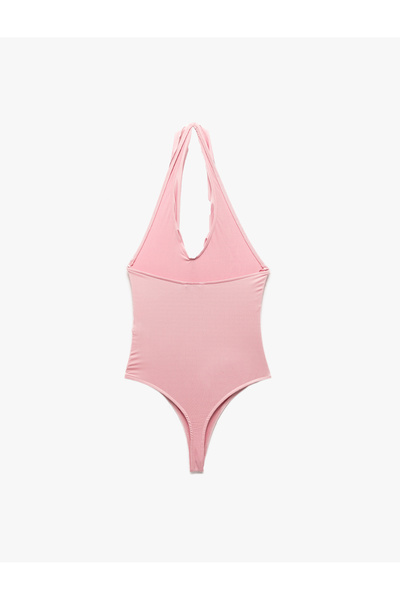 Koton Sandy Fabric Slim Fit V-Neck Ruffled Bodysuit