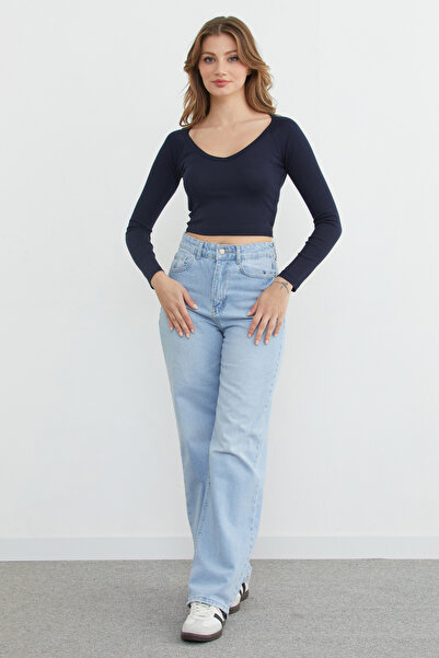 Fulla Moda Μπλούζα με μακρύ μανίκι με λαιμόκοψη σε σχήμα V