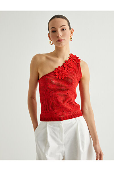 Koton One Shoulder Lace-Like Knit Floral Detailed Tank Top