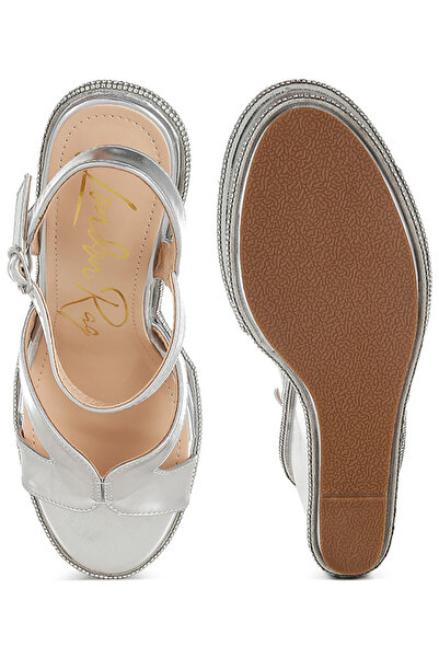 london Rag Women Rhinestones Embellished Wedge Sandals in Silver