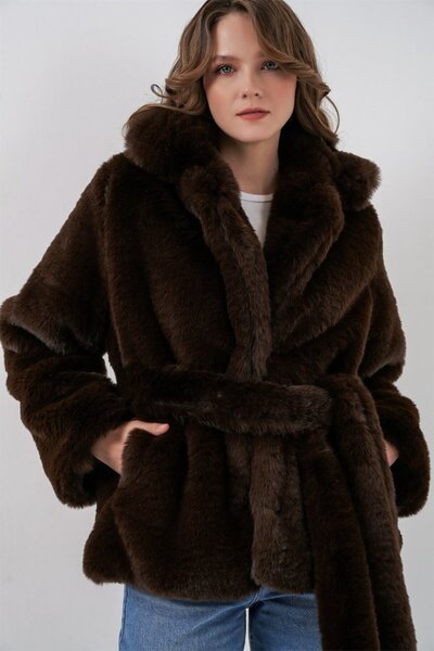 ALPACO Plush Faux Fur Coat 5234 - brown