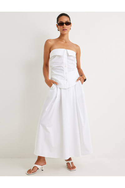 Koton Ποπλίνα στράπλες με λεπτομέρεια από κατασκευασμένο βαμβάκι με κουμπιά εφαρμοστό