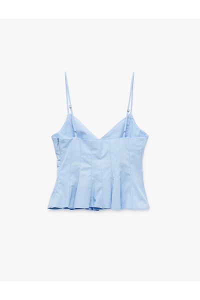 Koton Flounce V-Neck Cotton Suspender Slim Fit Stitch Detailed Crop Blouse