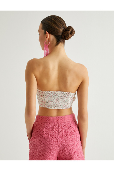 Koton Floral Strapless Bustier Crop Bow Detailed Slim Fit