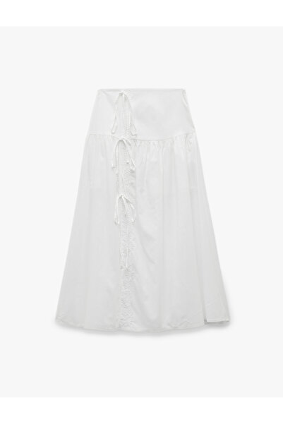 Koton Cotton Tie Detail Bow Bell Cut Midi Flared Skirt