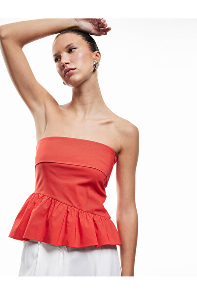 Koton Ruffled Strapless Blouse with Cat Detail