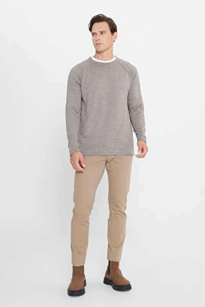 AC&Co / Altınyıldız Classics Coffee-Ecru Standard Fit Regular Cut Crew Neck Cotton Muline Patterned Knitwear Sweater