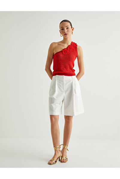 Koton One Shoulder Lace-Like Knit Floral Detailed Tank Top