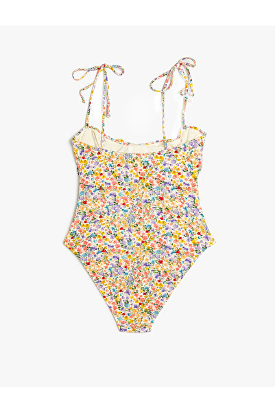 Koton Λουλουδάτο μαγιό με λεπτές τιράντες και λεπτομέρεια με κορδόνια στο λαιμό