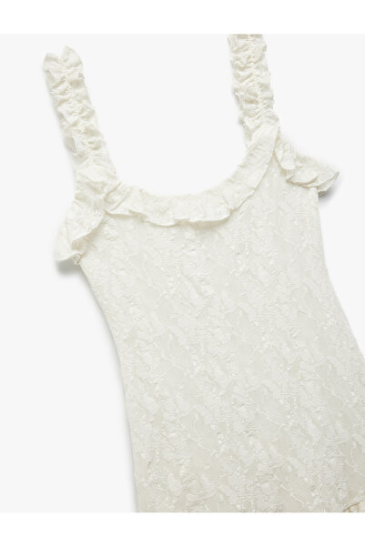 Koton Slim Fit Lined Ruffled Strap Lace Mini Dress