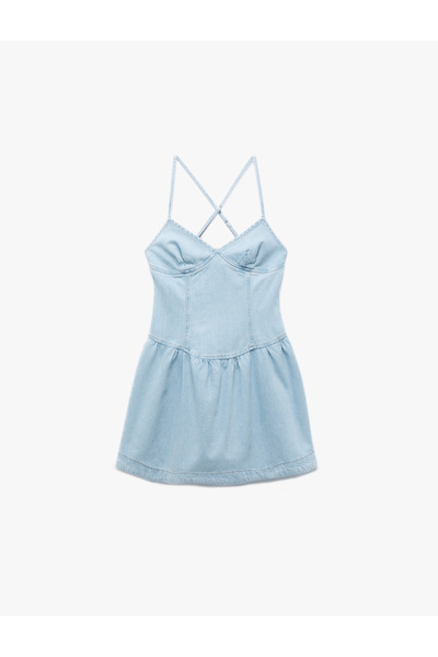 Koton Mini rochie din denim cu bretele încrucișate cu decolteu în V