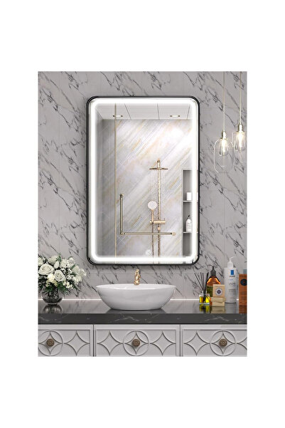 Sumkyle مرآة حمام LED مع إطار إضاءة ومرايا حمام قابلة للتعتيم ومفتاح لمس 50*70 سم