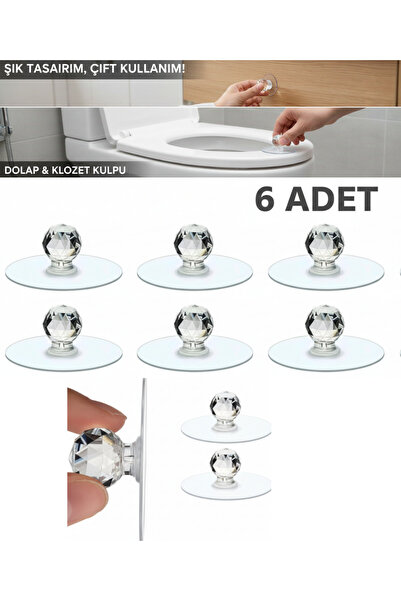 LUCES DESİGN 6 قطع من مقابض ذاتية اللصق مع رؤوس كريستالية شفافة للخزائن والأدراج ومقابض المراحيض، حامل قوي