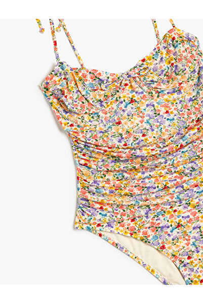 Koton Λουλουδάτο μαγιό με λεπτές τιράντες και λεπτομέρεια με κορδόνια στο λαιμό