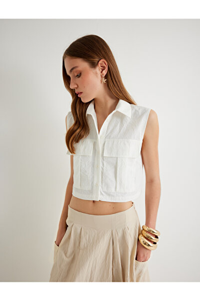 Koton Crop Sleeveless Shirt with Flap Pocket Detail