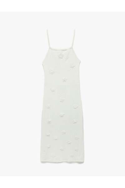 Koton Slim Fit Lined Floral Applique Detailed Thin Strap Midi Length Dress