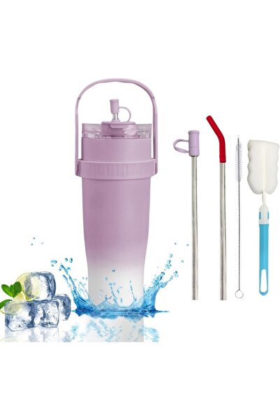 Devesanter Cana termica, cald si rece, maner, pai, rezistent la rugina si scurgeri, pereti dubli 1200ml, violet