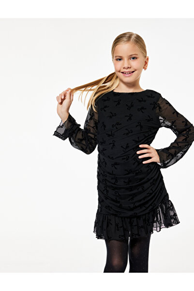 Koton Rochie de Crăciun din tul cu mâneci lungi și decolteu rotund, cu detali...