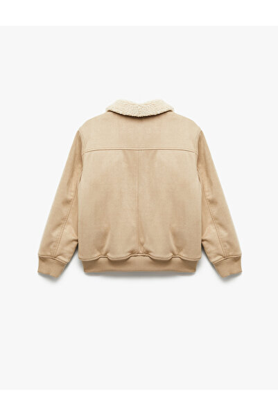 Koton Long Sleeve Plush Collar Pocket Detailed Zippered Bomber Jacket