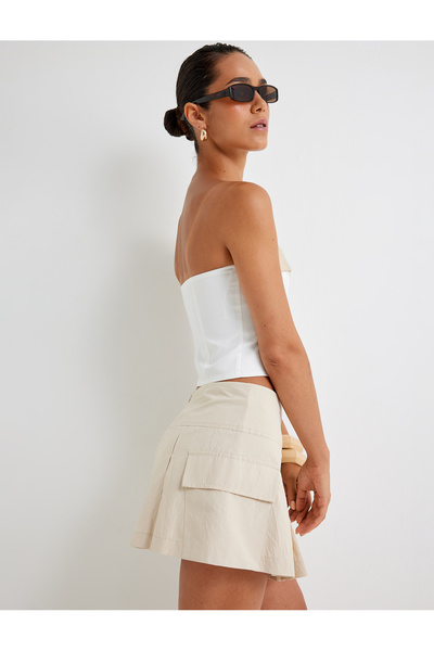 Koton Πλισέ Μίνι Φούστα πλαϊνή τσέπη Λεπτομερές ύφασμα ποπλίνας