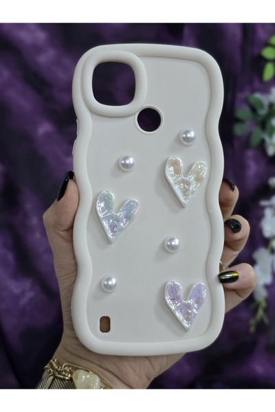 Realme C21Y / Realme C25Y Compatible Bright Heart & Pearl Detailed Soft Stylish Phone Case
