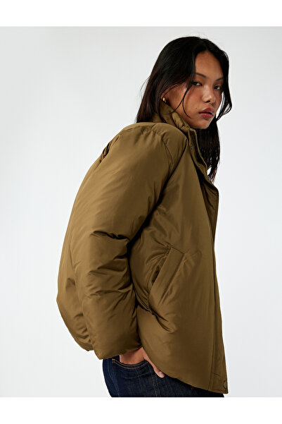 Koton Long Sleeve Comfortable Fit Anorak Jacket with Mock Neck Snap Button Pockets