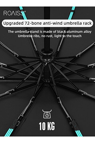 ROAISS Unisex Multi Functional Semi Automatic Umbrella with Wooden Shaft Windproof Reinforced Dual Person