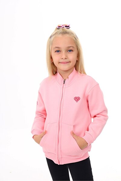 Toontoy Girl's Mock Neck Zippered Pocket Embroidery Printed Knitted Cardigan ...