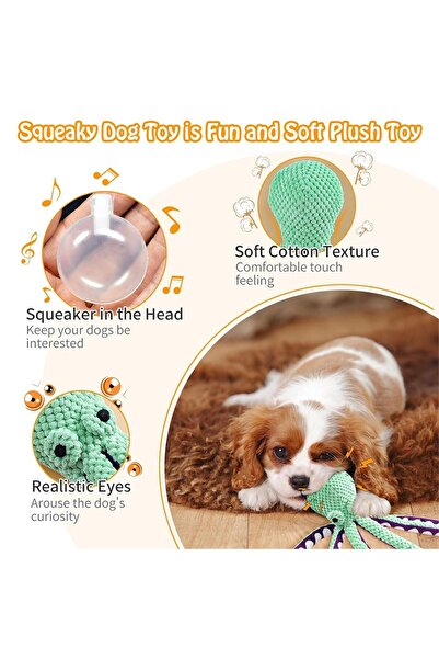 JZS Squeaky Dog Toys Durable Octopus Chew Plush for Dogs Purple