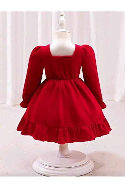 OEM Red velvet dress, long sleeve, 6-9 months, 74 cm