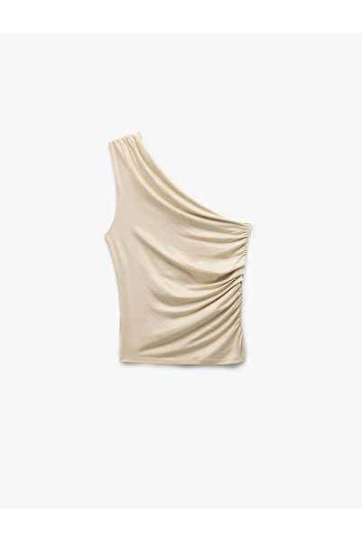 Koton Viscose Sleeveless Draped Degaje Collar One Shoulder Blouse