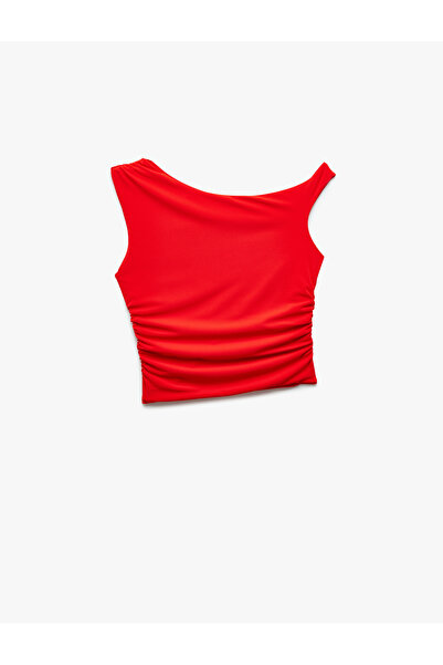 Koton Asymmetrical Neckline Drape Detail Sleeveless Blouse