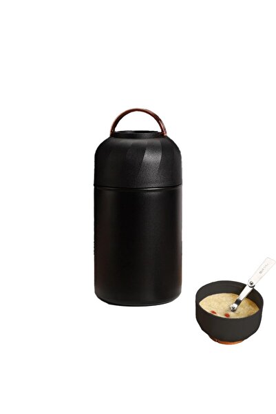 JZS Food Jar Vacuum Insulated Stainless Steel Leak Proof with Spoon Black