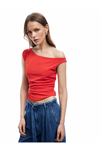 Koton Asymmetrical Neckline Drape Detail Sleeveless Blouse