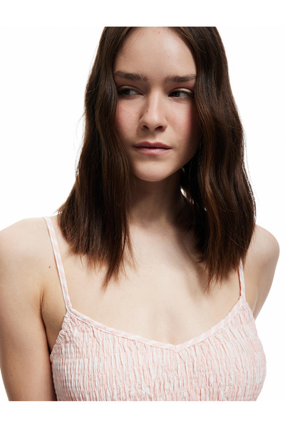 Koton Viscose Blend Gipeli V-Neck Strap Flared Crop Blouse